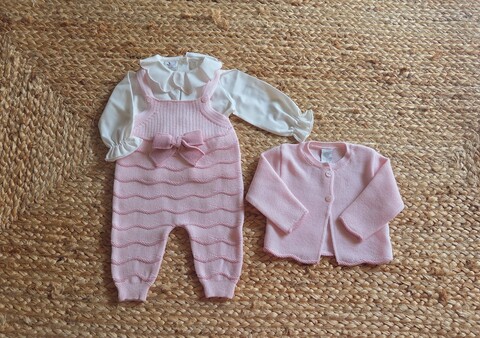 Completo 3 pezzi in pura lana Rosa / Marsala taglia 0-3 mesi Marlù