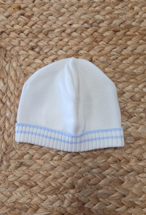 Cappellino in pura lana Panna / Cielo taglia 1 mese Bimbalò