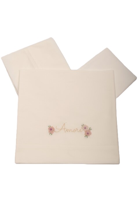 Set lenzuolino 3 pezzi per carrozzina in puro cotone Bianco / Rosa / Verde Barcellino