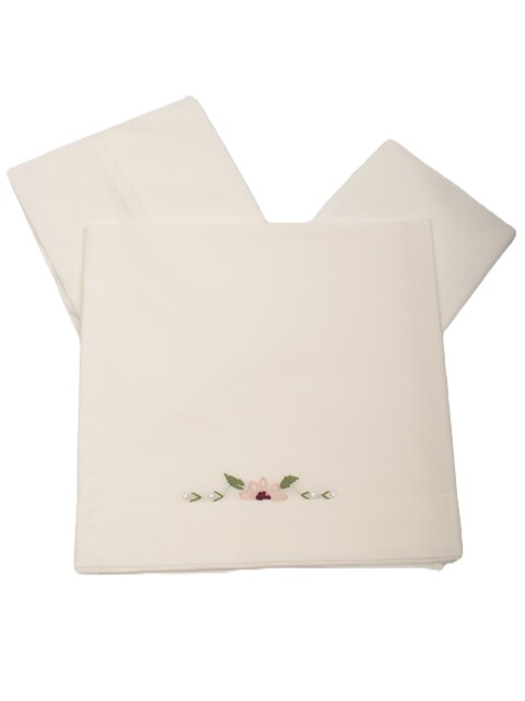 Set lenzuolino 3 pezzi per carrozzina in puro cotone Bianco / Rosa / Verde Barcellino