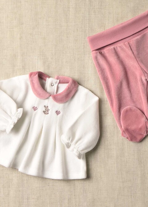 Completo 2 pezzi in ciniglia Bianco / Rosa Cipria Mayoral