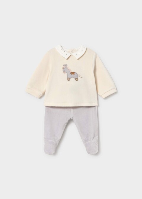 Completo 2 pezzi in ciniglia Panna / Grigio Mayoral