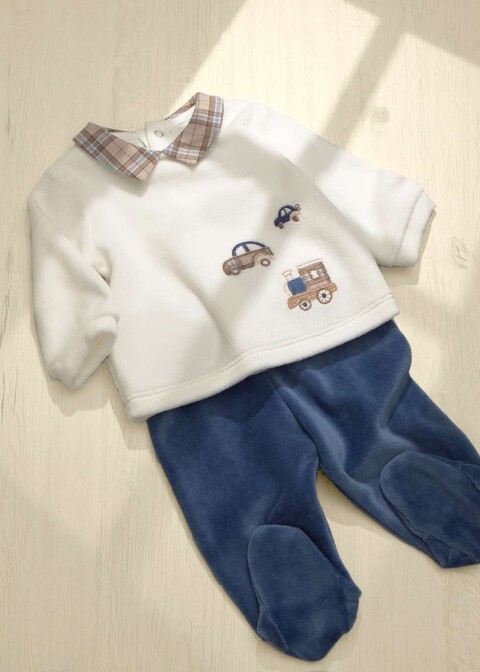 Completo 2 pezzi in ciniglia Bianco / Blu Mayoral