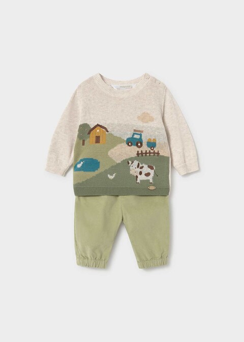 Completo 2 pezzi in caldo cotone Panna / Verde Mayoral