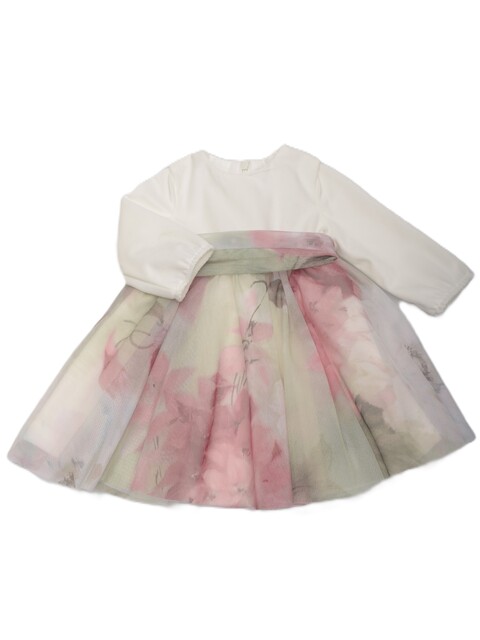 Vestito in velluto con tulle stampato Bianco / Rosa / Verde Barcellino