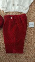 Completo elegante 4 pezzi in lana e velluto Panna/Rosso taglia 12-18 mesi Marlù IH71660