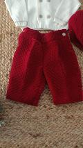 Completo elegante 4 pezzi in lana e velluto Panna/Rosso taglia 12-18 mesi Marlù IH71660