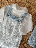 Completo 3 pezzi in filo di puro cotone Cielo Polvere / Bianco taglia 0-3 mesi Marlù
