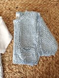 Completo 3 pezzi in filo di puro cotone Cielo Polvere / Bianco taglia 0-3 mesi Marlù