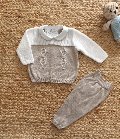 Completo 2 pezzi in filo di puro cotone Noce / Bianco taglia 0-3 mesi Marlù