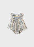Abito in lino e cotone con culotte a righe Multicolor Mayoral
