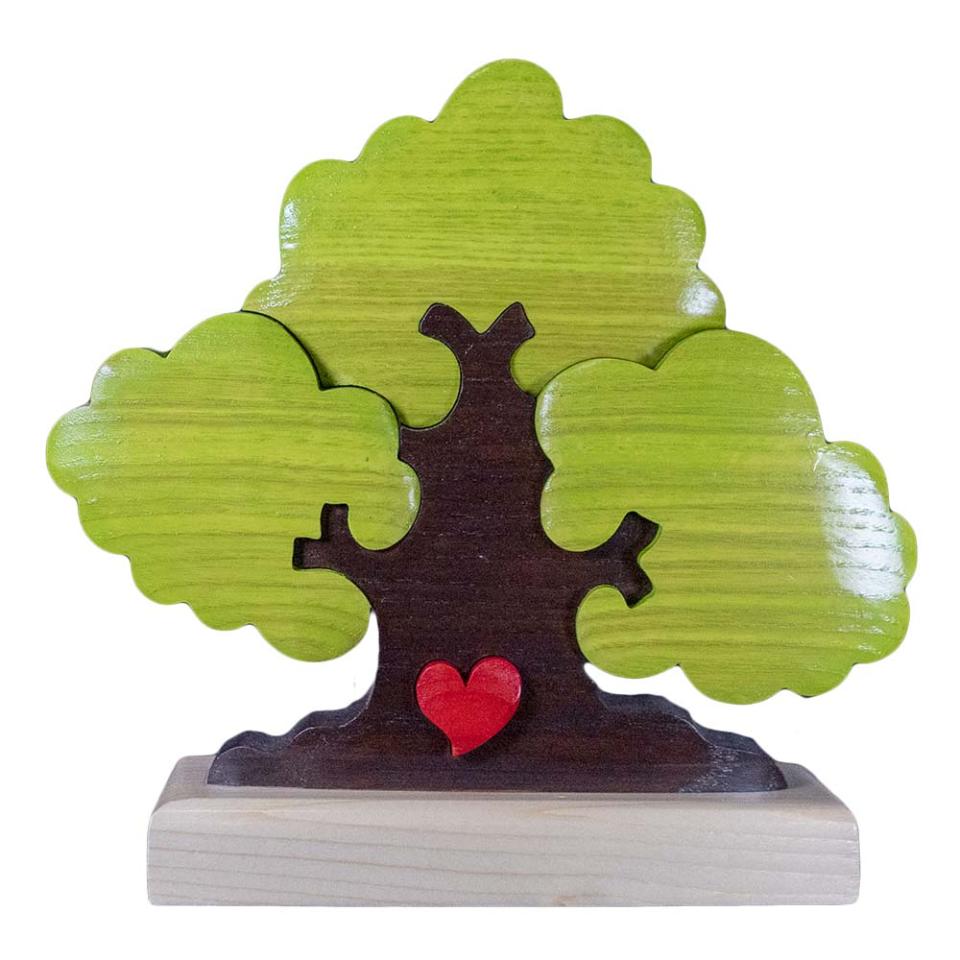 Albero della Famiglia con cuore intagliato sul tronco  in legno a 3 componenti con personalizzazione laser