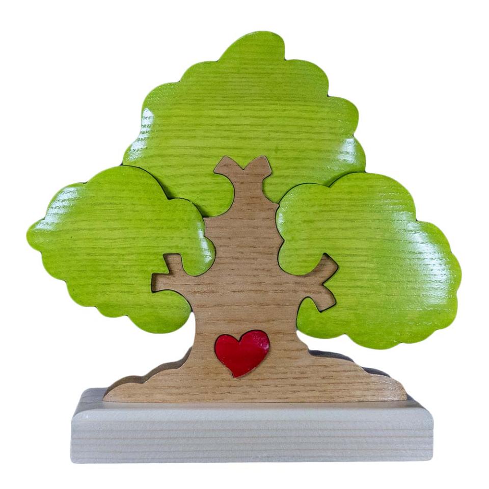 Albero della Famiglia con cuore intagliato sul tronco  in legno a 3 componenti con personalizzazione laser