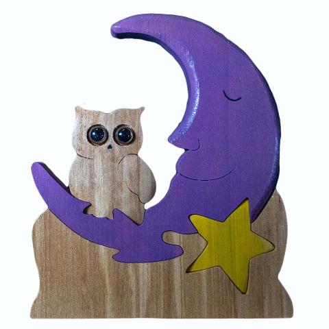 Luna in legno con gufo