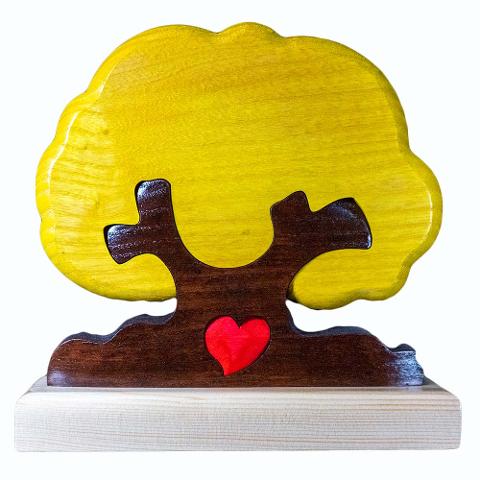 Albero dell' amore con cuore e Dedica a tema con Base incisa