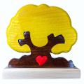 Albero della Famiglia singolo in legno con cuore e Dedica a tema con Base incisa