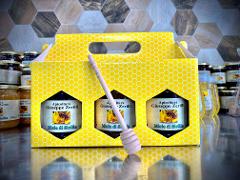 Composizione miele da 3 vasetti + Spargimiele grande - Miele di Sicilia - "Apicoltura Giuseppe Zerilli" 3 x 500 g