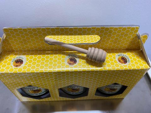 Composizione miele da 3 vasetti + Spargimiele grande - Miele di Sicilia - "Apicoltura Giuseppe Zerilli" 3 x 500 g