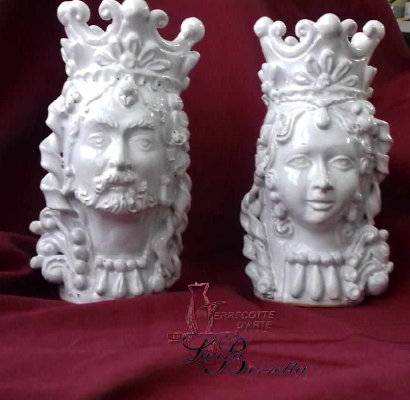 Teste Normanne ceramica bianca  h. 18 cm Laura Buzzetta sicilia
