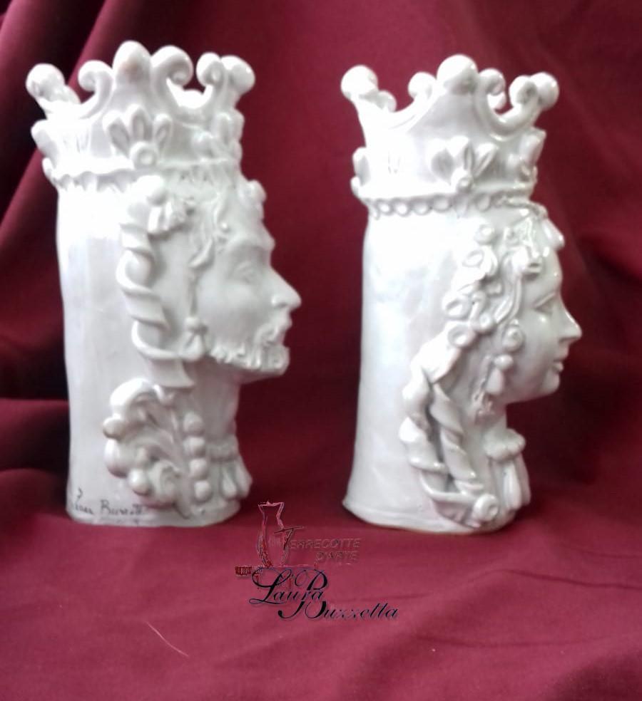 Teste Normanne ceramica bianca  h. 18 cm Laura Buzzetta sicilia
