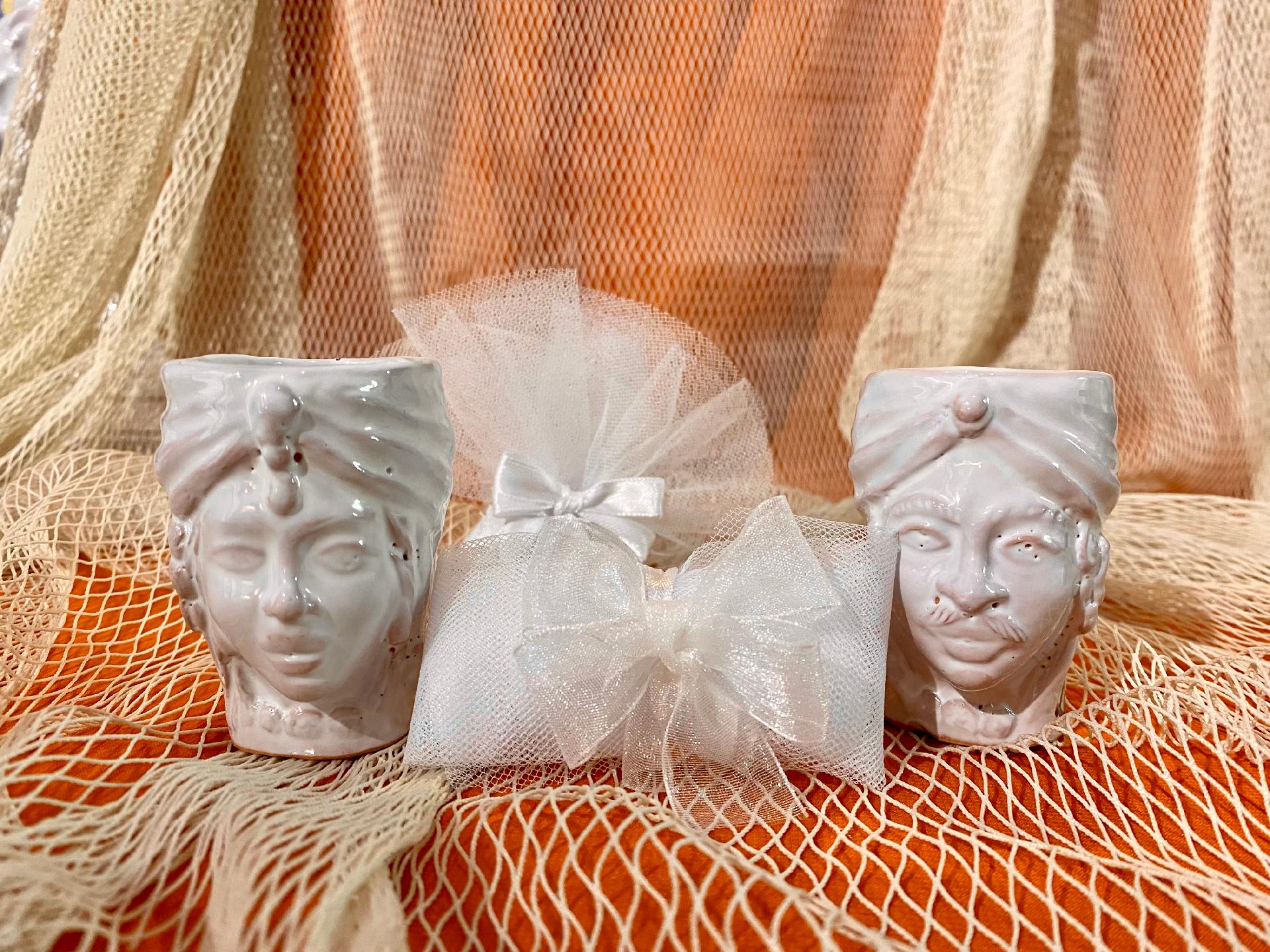 TESTA NORMANNA BIANCA 7 cm - TESTA DI MORO - Bomboniera matrimonio, battesimo, comunione, laurea. Laura Buzzetta Sicilia