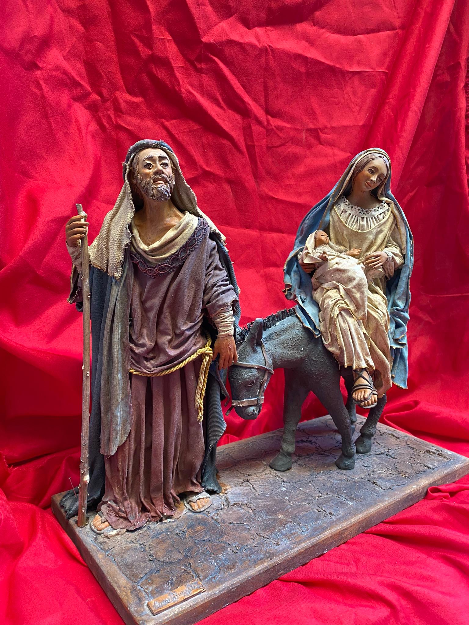 Fuga in Egitto  - Personaggi presepe - Statuina presepe artigianale Laura Buzzetta terracotta e stoffa