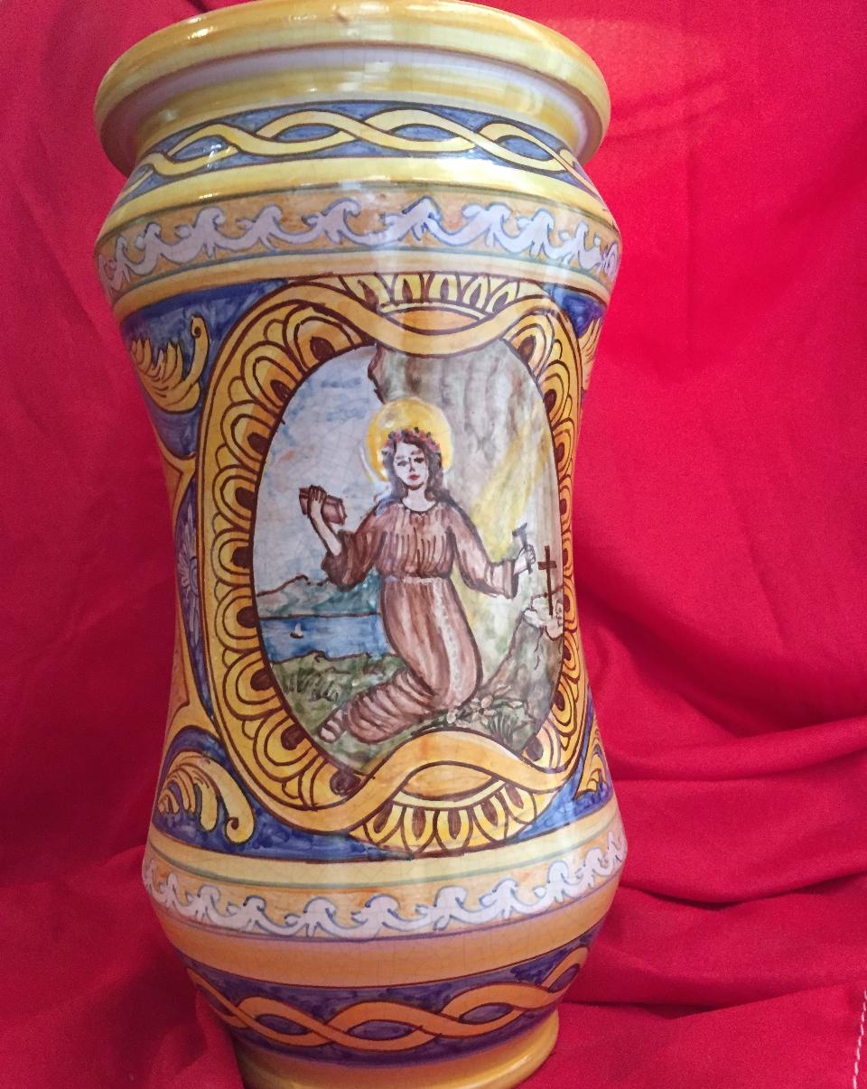 Albarello in ceramica alt. 28 cm con Santa Rosalia Laura Buzzetta ceramica arredo