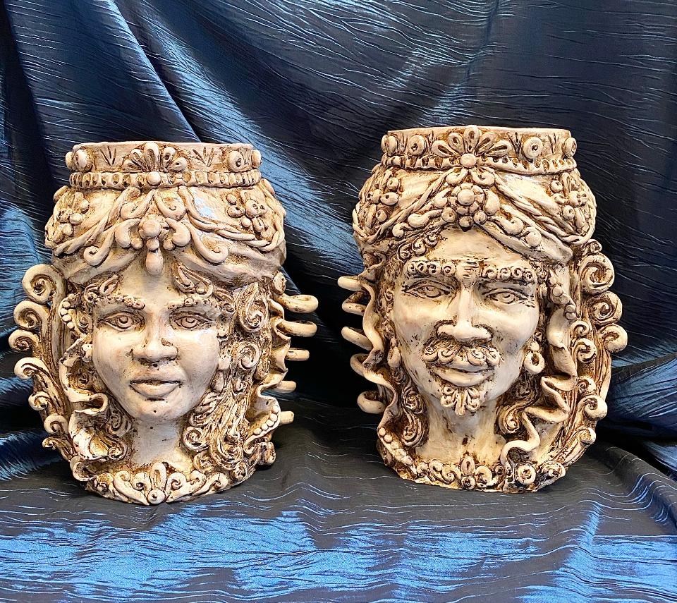 Teste di Moro ceramica bianco anticato Laura Buzzetta Sicilia