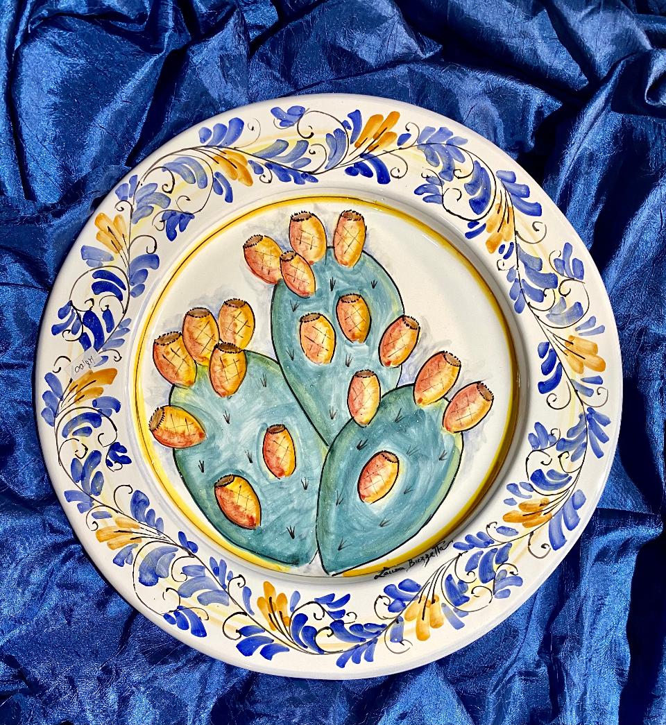 Piatto con falda decoro centrale FRTUTTA diametro 33 cm Terrecotte d'arte di Laura Buzzetta Ceramica Siciliana