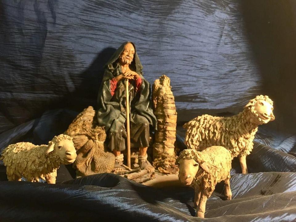 Pastore seduto  - Personaggi presepe - Statuina presepe artigianale Laura Buzzetta terracotta e stoffa
