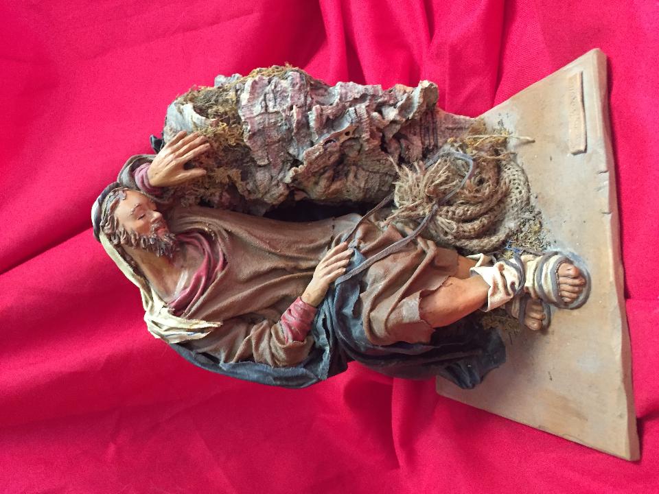 Dormiglione  - Personaggi presepe - Statuina presepe artigianale Laura Buzzetta terracotta e stoffa