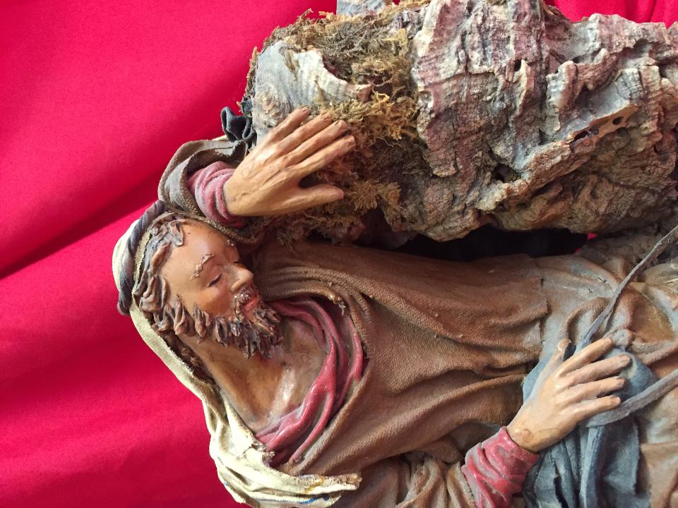 Dormiglione  - Personaggi presepe - Statuina presepe artigianale Laura Buzzetta terracotta e stoffa