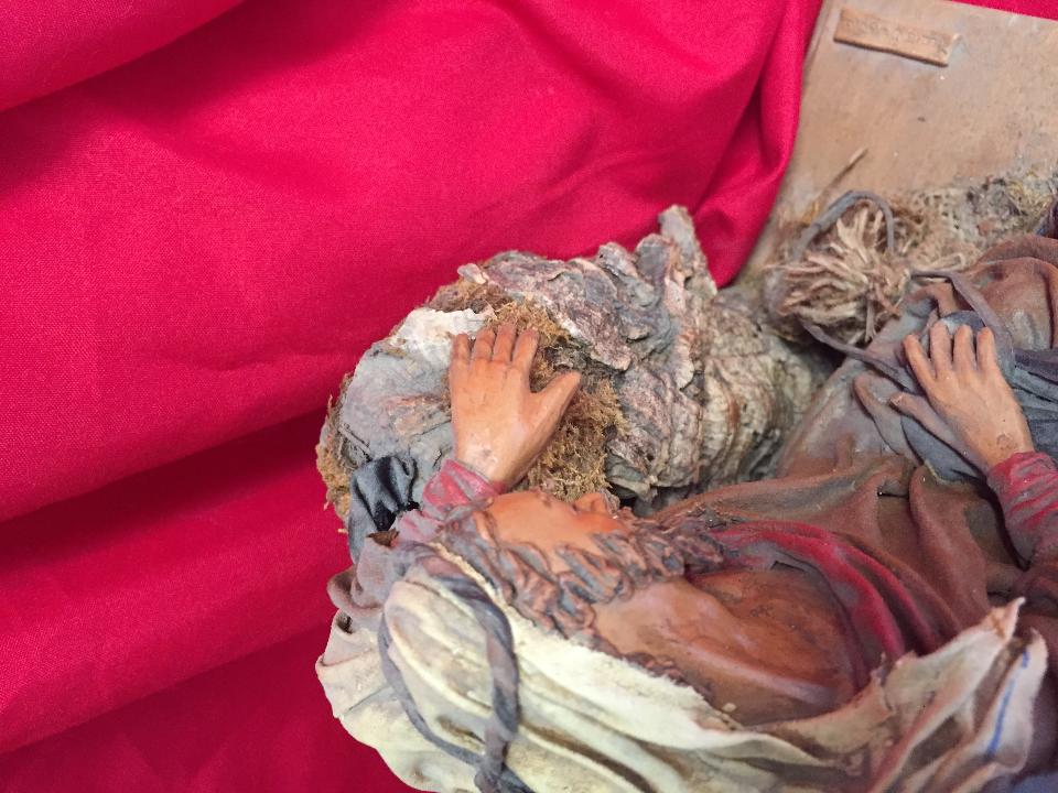 Dormiglione  - Personaggi presepe - Statuina presepe artigianale Laura Buzzetta terracotta e stoffa