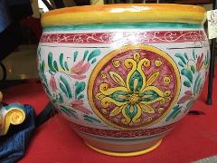Cachepot in ceramica con disegno geometrico rosso verde diam.38 Laura Buzzetta ceramica arredo