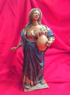 Donna con brocca acqua - Personaggi presepe - Statuina presepe artigianale Laura Buzzetta terracotta e stoffa