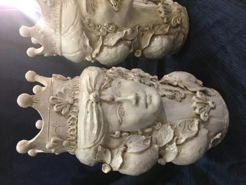 Teste di Moro-Normanne bianche altezza 35 cm con applicazioni di frutta Laura Buzzetta Siciliano