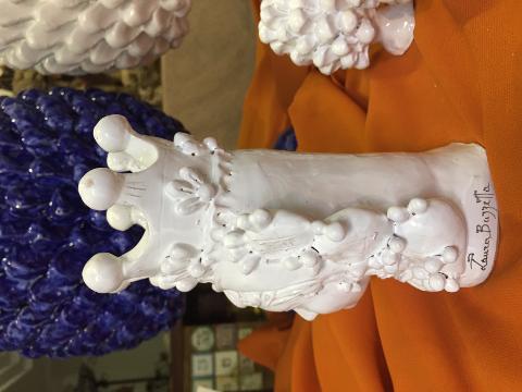 Teste Normanne bianche con applicazione di fichi d'india altezza 17-19cm Laura Buzzetta sicilia