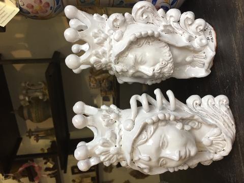 Teste Normanne bianche con applicazione  altezza 17-19cm Laura Buzzetta sicilia