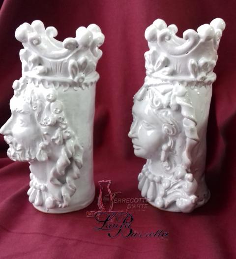 Teste Normanne ceramica bianca  h. 18 cm Laura Buzzetta sicilia