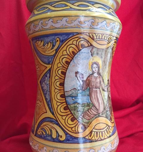 Albarello in ceramica alt. 28 cm con Santa Rosalia  Laura Buzzetta ceramica arredo