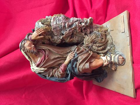 Dormiglione  - Personaggi presepe - Statuina presepe artigianale Laura Buzzetta terracotta e stoffa
