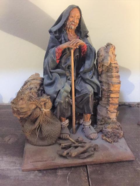 Pastore seduto  - Personaggi presepe - Statuina presepe artigianale Laura Buzzetta terracotta e stoffa