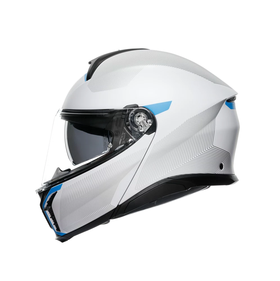 TOURMODULAR  CASCO MOTO MODULARE E2206 AGV FREQUENCY LIGHT GREY/BLUE