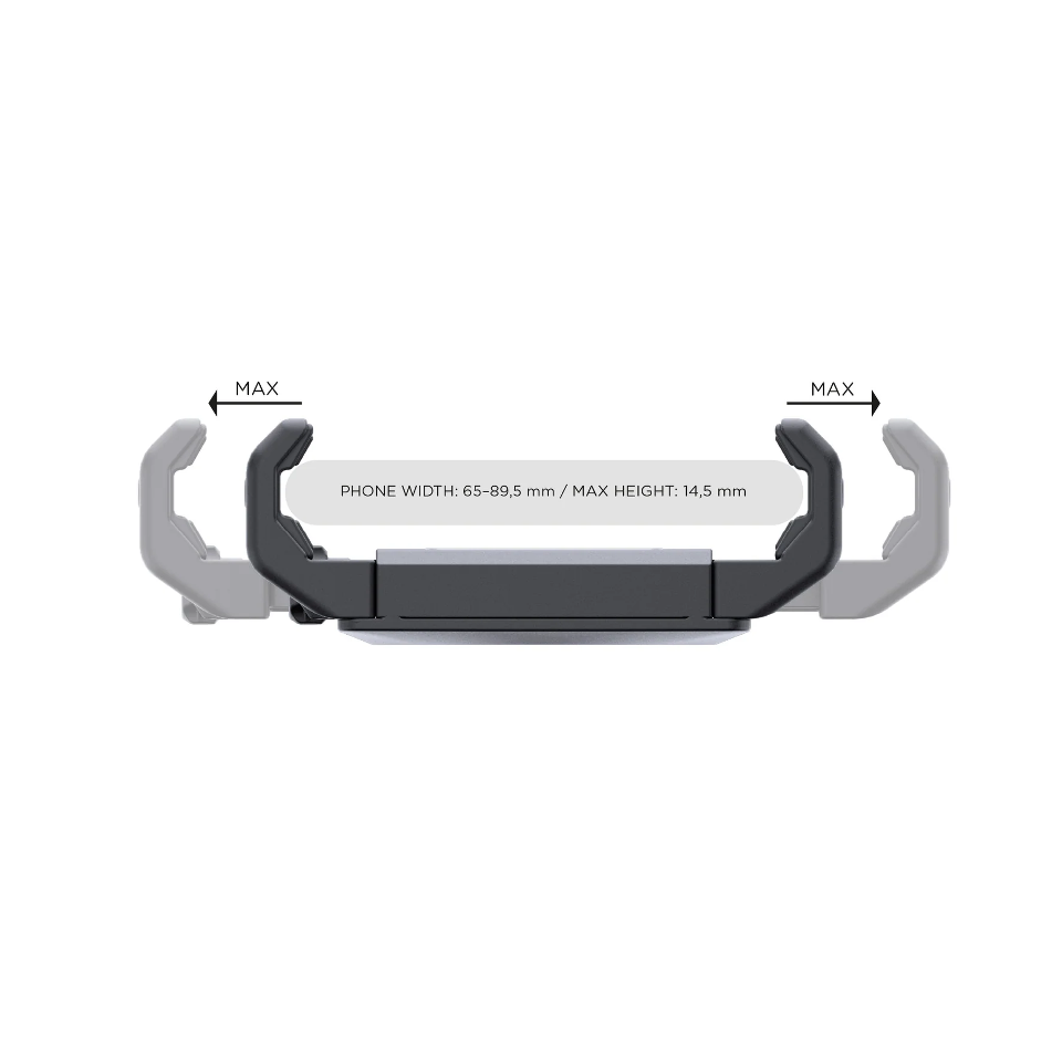 UNIVERSAL PHONE CLAMP SP CONNECT Montaggio sicuro del cellulare sui supporti SP Connect con una semplice rotazione di 90°. Si adatta anche a modelli di smartphone di grandi dimensioni e a custodie rugged.