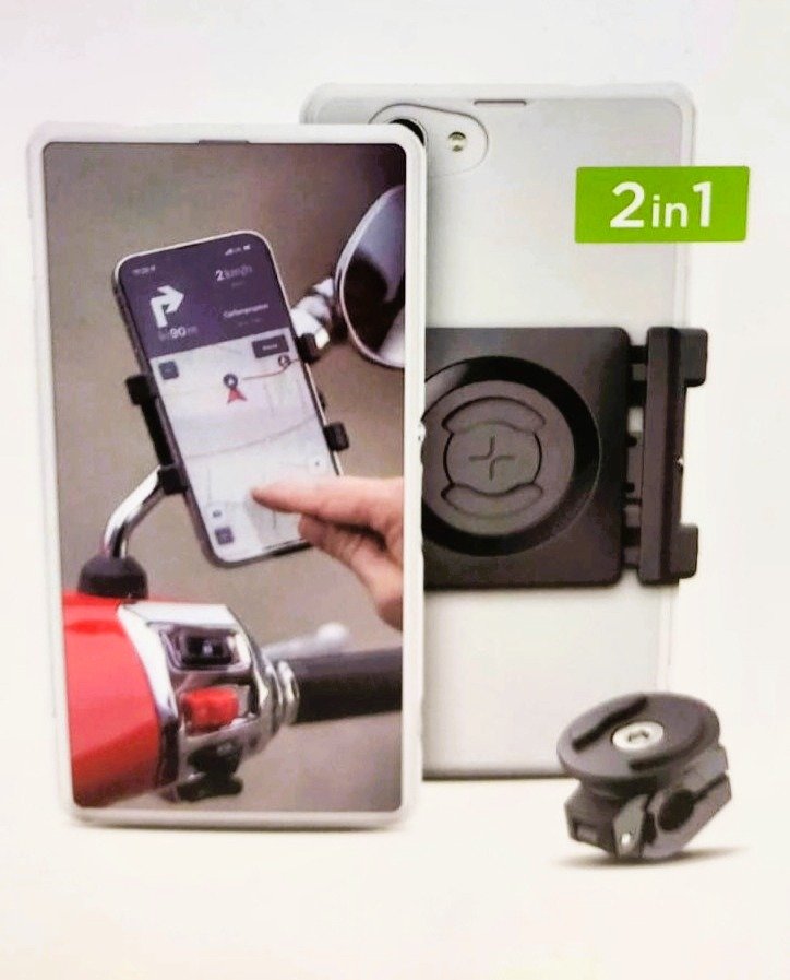 MOTO SCOOTER BUNDLE - UNIVERSAL PHONE CLAMP SP CONNECT Universal phone clamp in Bundle con Mirror Mount rende compatibile qualsiasi custodia per cellulare.