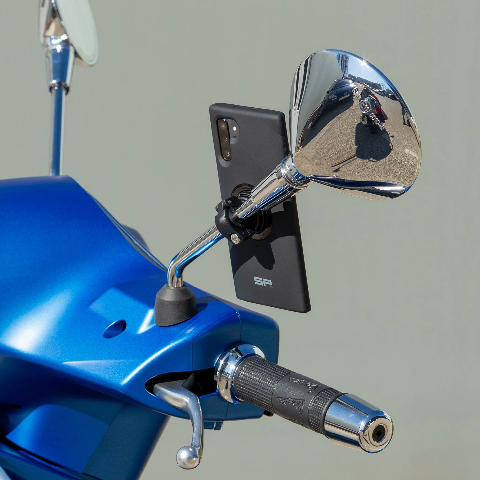 MOTO SCOOTER BUNDLE - UNIVERSAL PHONE CLAMP SP CONNECT Universal phone clamp in Bundle con Mirror Mount rende compatibile qualsiasi custodia per cellulare.