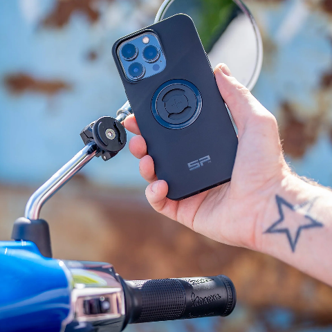 MOTO SCOOTER BUNDLE - UNIVERSAL PHONE CLAMP SP CONNECT Universal phone clamp in Bundle con Mirror Mount rende compatibile qualsiasi custodia per cellulare.