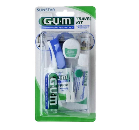 TROUSSE DA VIAGGIO IGIENE 1 SPAZZOLINO + 1 DENTIFRICIO DA 12 ml. + 1 FILO INTERDENTALE GUM BUTLER