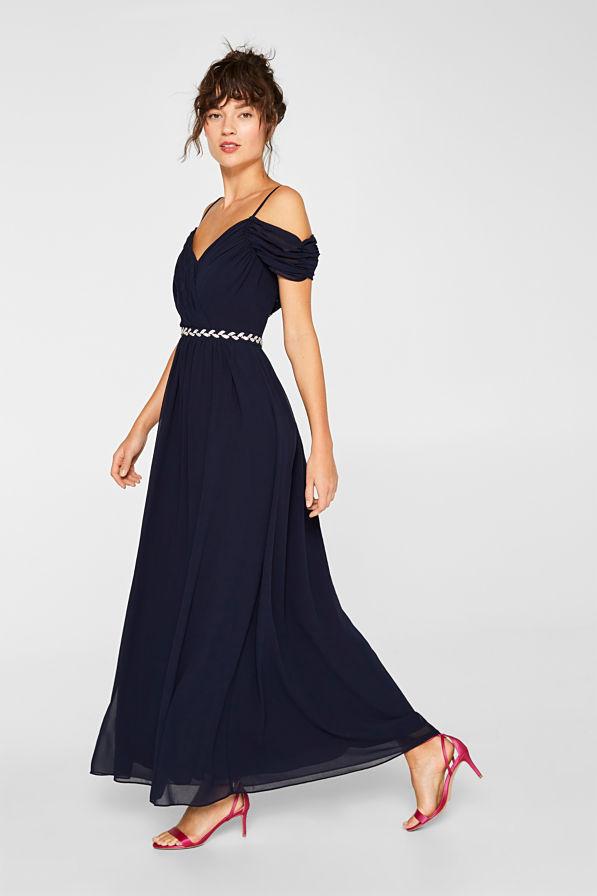 ABITO ESPRIT Abito in chiffon con strass e arricciature blu