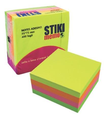 SPIL STIKI MEMO 75*75 400FF FLUO ASSORTITO SPIL  STIKI CUBOTTO